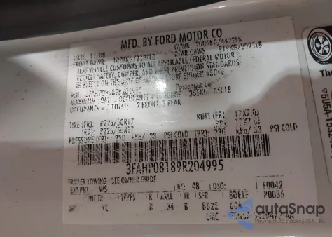 2009 Ford Fusion Sel from USA, damaged, VIN 3FAHP08189R204995